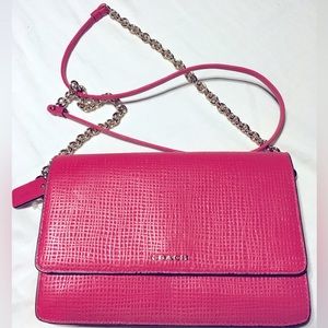 Coach Anna Flap Leather ChainStrap Crossbody Wallet CardSlot Back Hot Pink Small